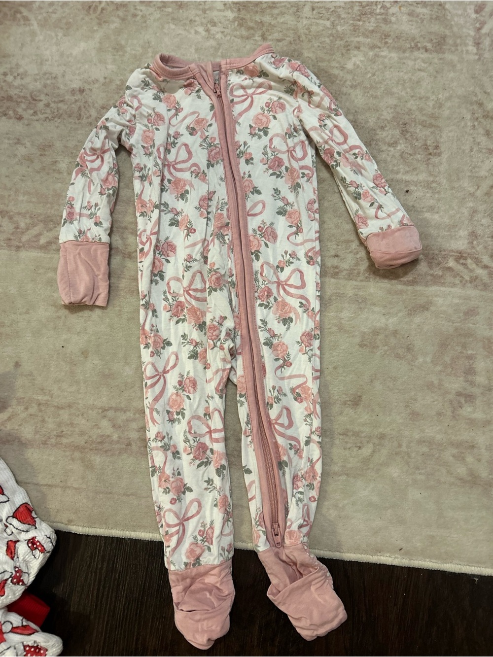 Angel Dear Pink and Cream Floral Zip One-Piece Footie
